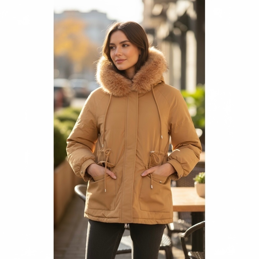 Puffit Faux Fur Mid-Length Hooded Drawstring Parka. NWT